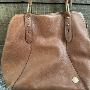 Vince Camuto Cognac Brown Leather Tote with Braided Handles